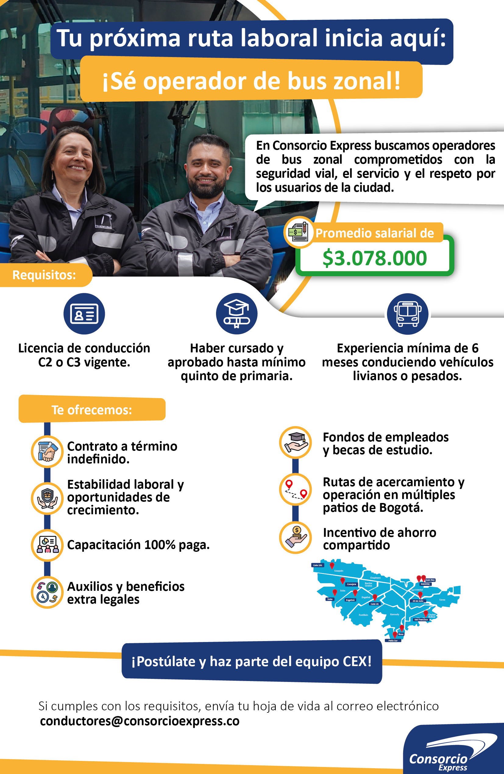 ¡Únete a CEX, como Operador(a) de Bus Zonal!